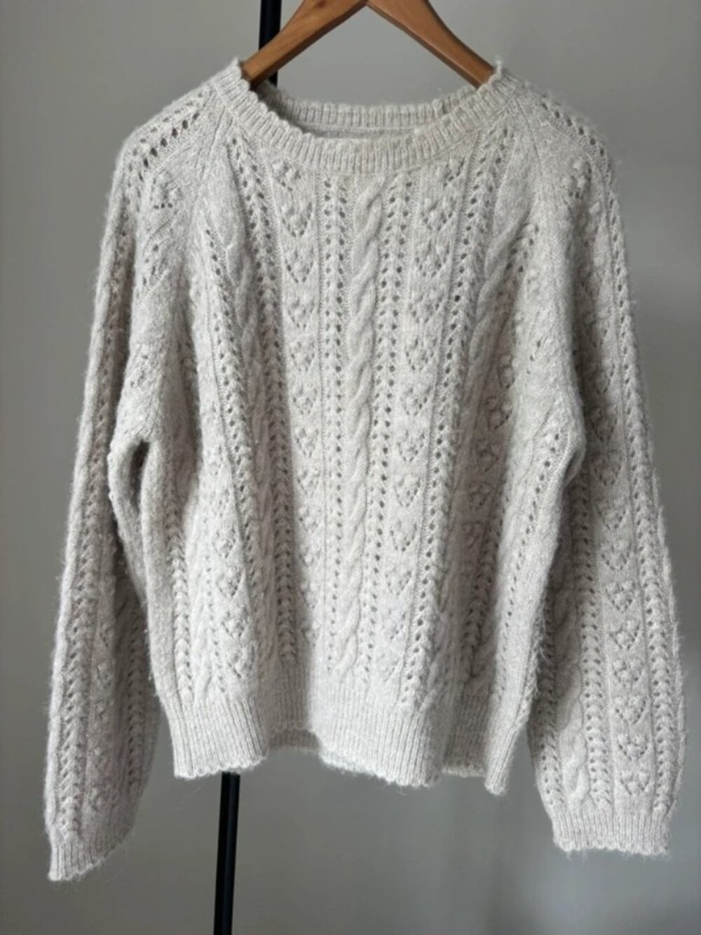 DOEN Alpaca Blend Openwork Knit Jumper, Gray, Size M